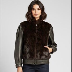 Women's Black Leather and Mink Fur Jacket